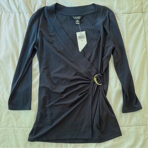 Ralph Lauren Navy Blue Wrap Blouse